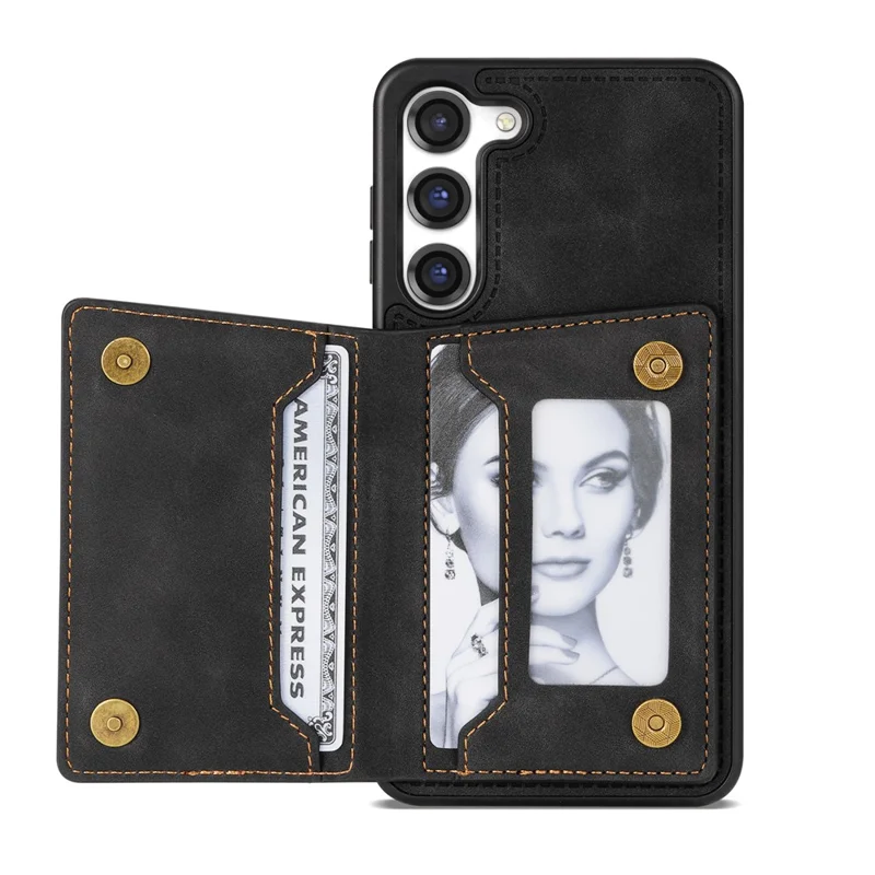 For Samsung Galaxy S24+ Case PU Leather+TPU Card Slots Phone Cover - Black