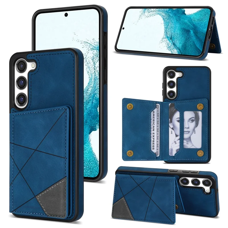 Für Samsung Galaxy S24 Case Line Splicing Imprinted Leather Phone Cover - Blau