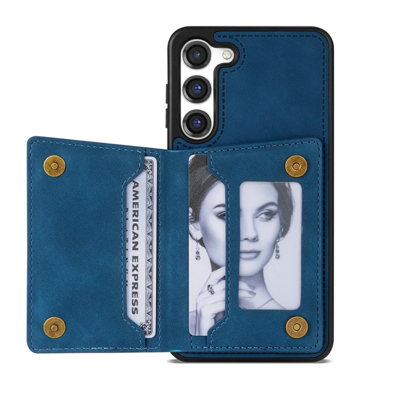 Für Samsung Galaxy S24 Case Line Splicing Imprinted Leather Phone Cover - Blau