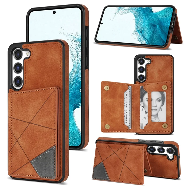 For Samsung Galaxy S24 Case Line Splicing Imprinted Leather Phone Cover - Brown