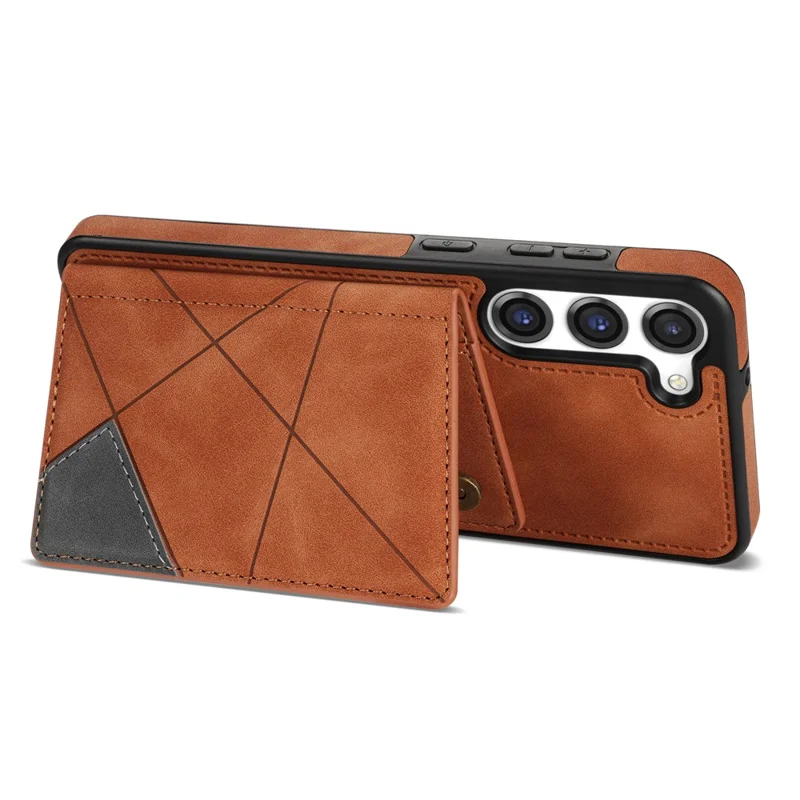 For Samsung Galaxy S24 Case Line Splicing Imprinted Leather Phone Cover - Brown