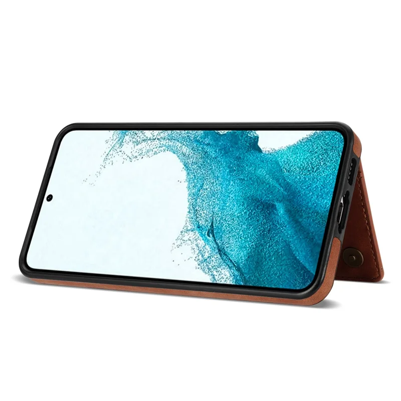 For Samsung Galaxy S24 Case Line Splicing Imprinted Leather Phone Cover - Brown