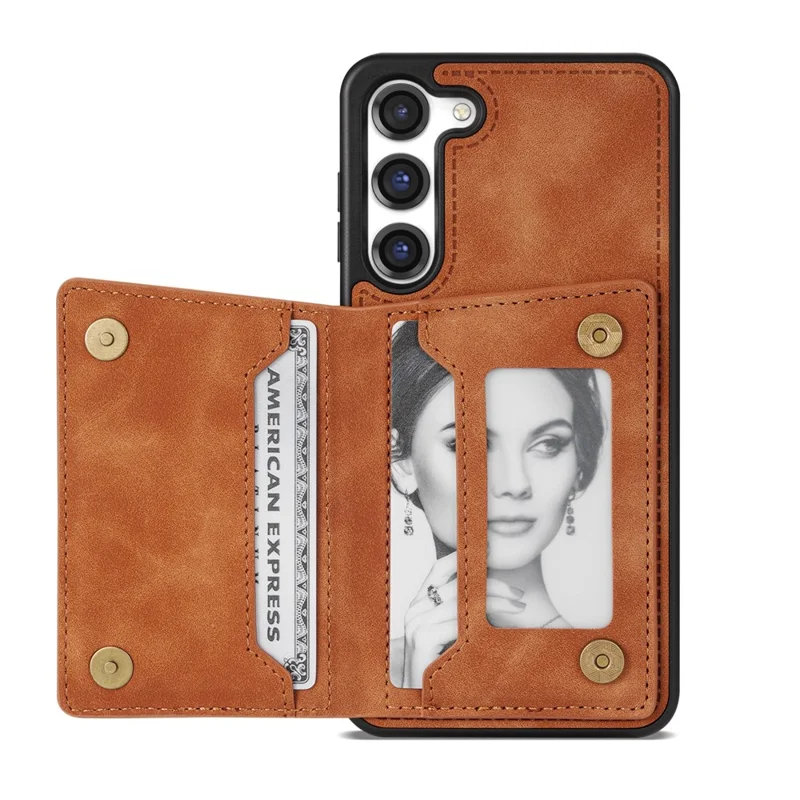 For Samsung Galaxy S24 Case Line Splicing Imprinted Leather Phone Cover - Brown