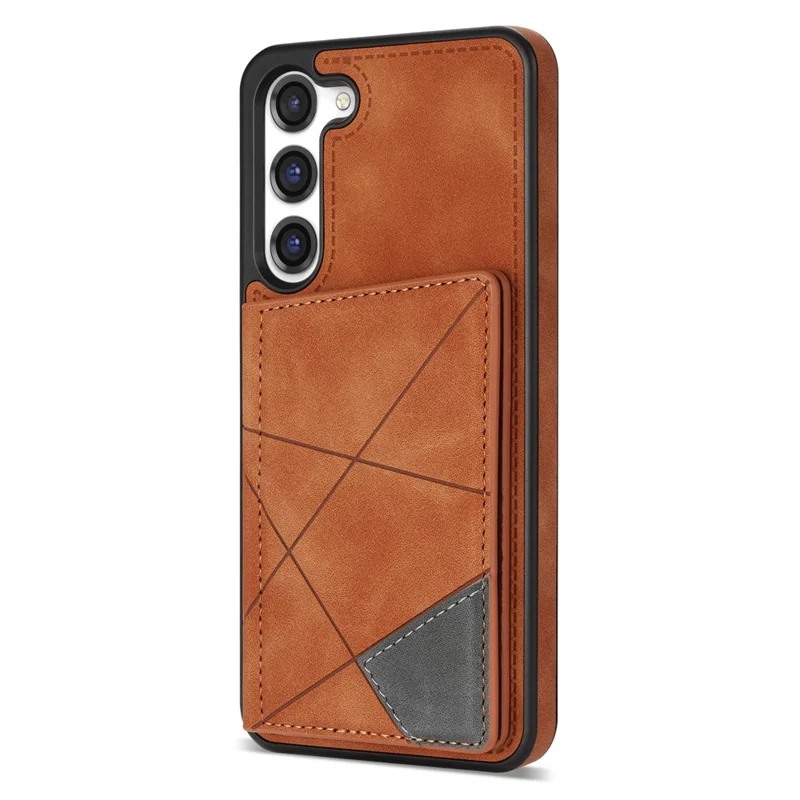 For Samsung Galaxy S24 Case Line Splicing Imprinted Leather Phone Cover - Brown