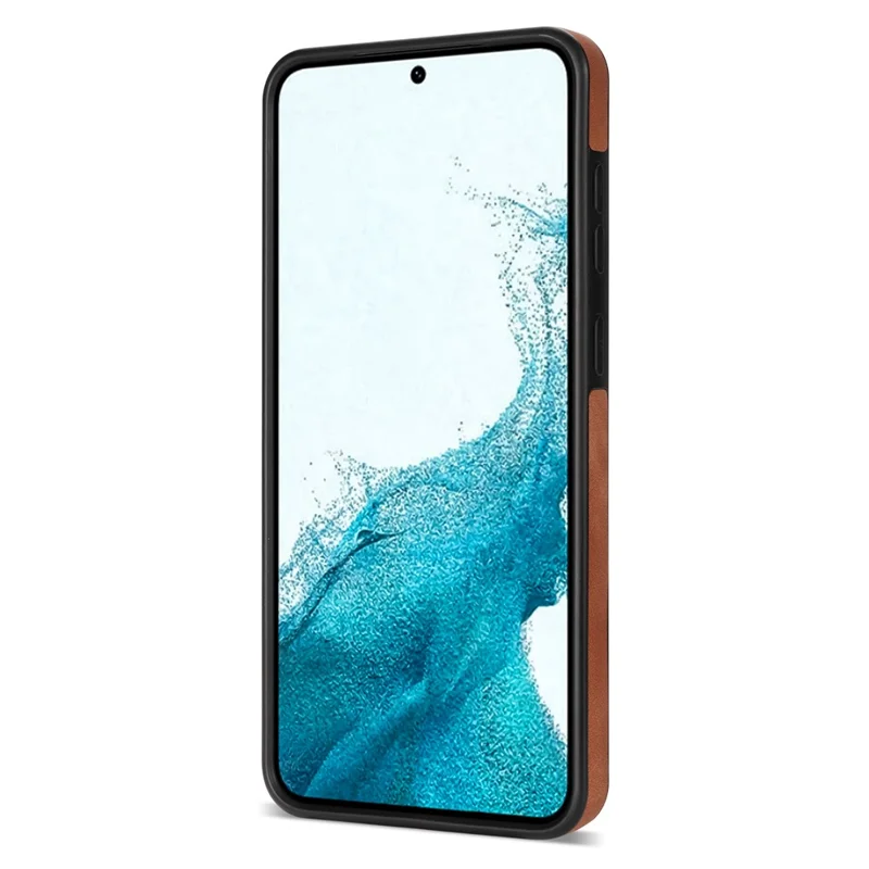 For Samsung Galaxy S24 Case Line Splicing Imprinted Leather Phone Cover - Brown