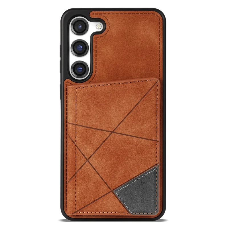 For Samsung Galaxy S24 Case Line Splicing Imprinted Leather Phone Cover - Brown