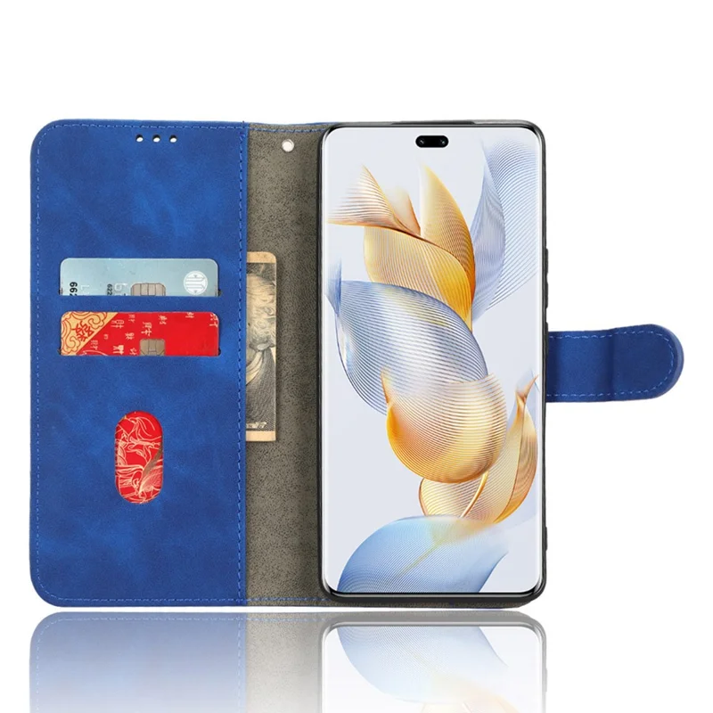 For Honor 90 Skin-Feel Flip Leather Case with Lanyard - Blue