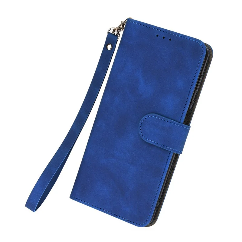 For Honor 90 Skin-Feel Flip Leather Case with Lanyard - Blue