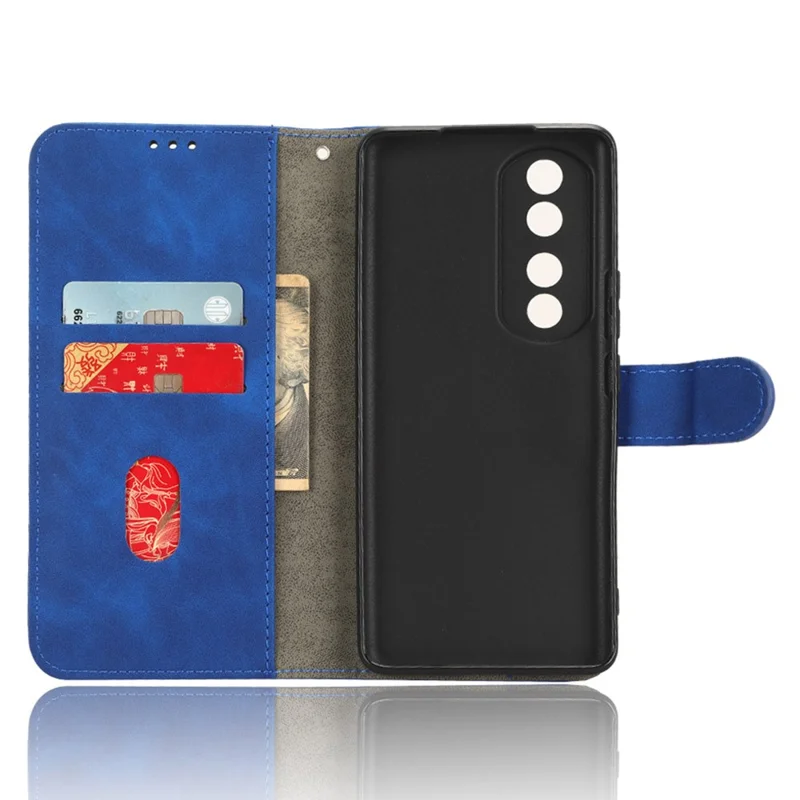 For Honor 90 Skin-Feel Flip Leather Case with Lanyard - Blue