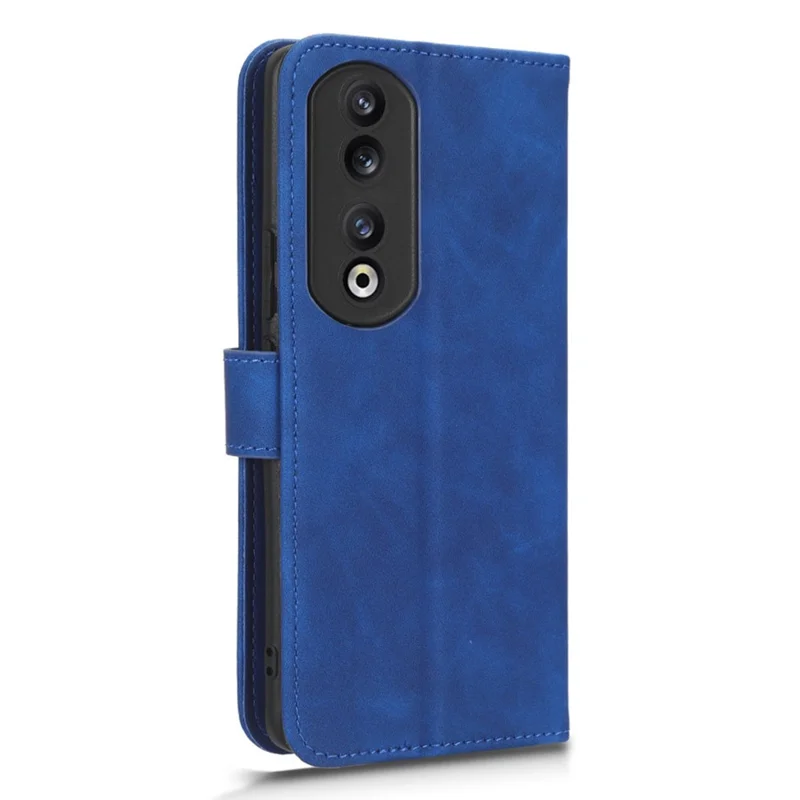For Honor 90 Skin-Feel Flip Leather Case with Lanyard - Blue