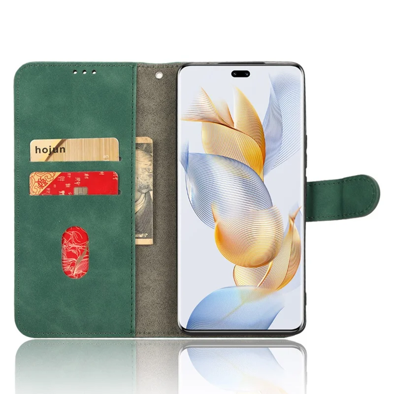 For Honor 90 Skin-Feel Flip Leather Case with Lanyard - Green