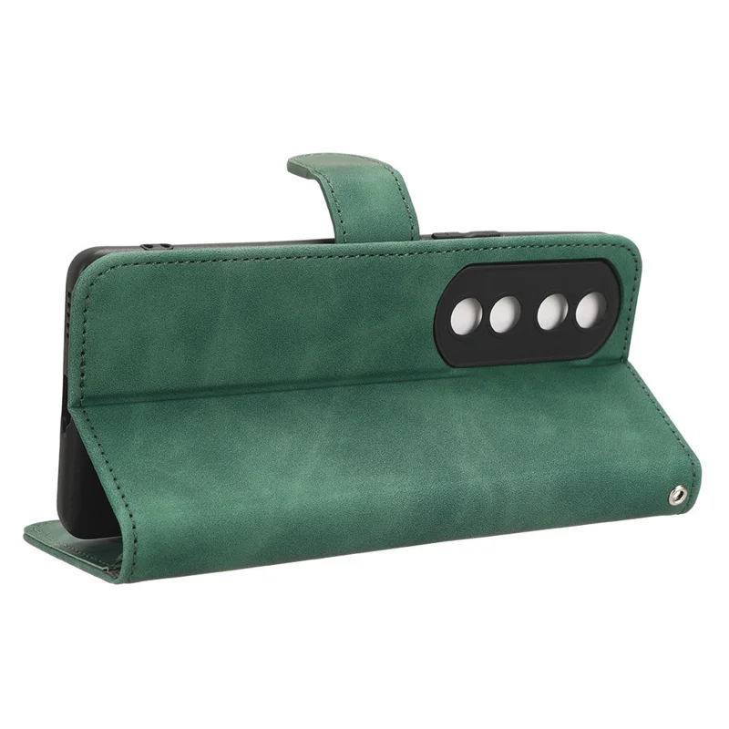 For Honor 90 Skin-Feel Flip Leather Case with Lanyard - Green