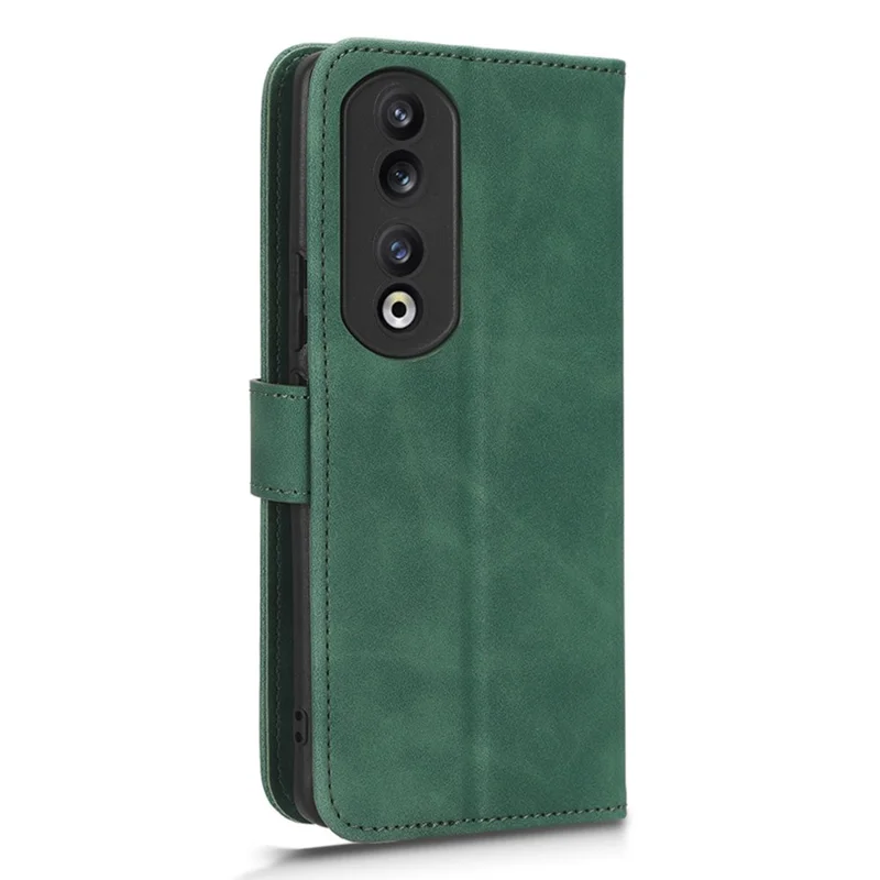 For Honor 90 Skin-Feel Flip Leather Case with Lanyard - Green