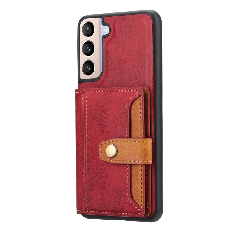 For Samsung Galaxy S24 Cell Phone Case Calf Texture Card Holder PU Leather+TPU Cover - Red