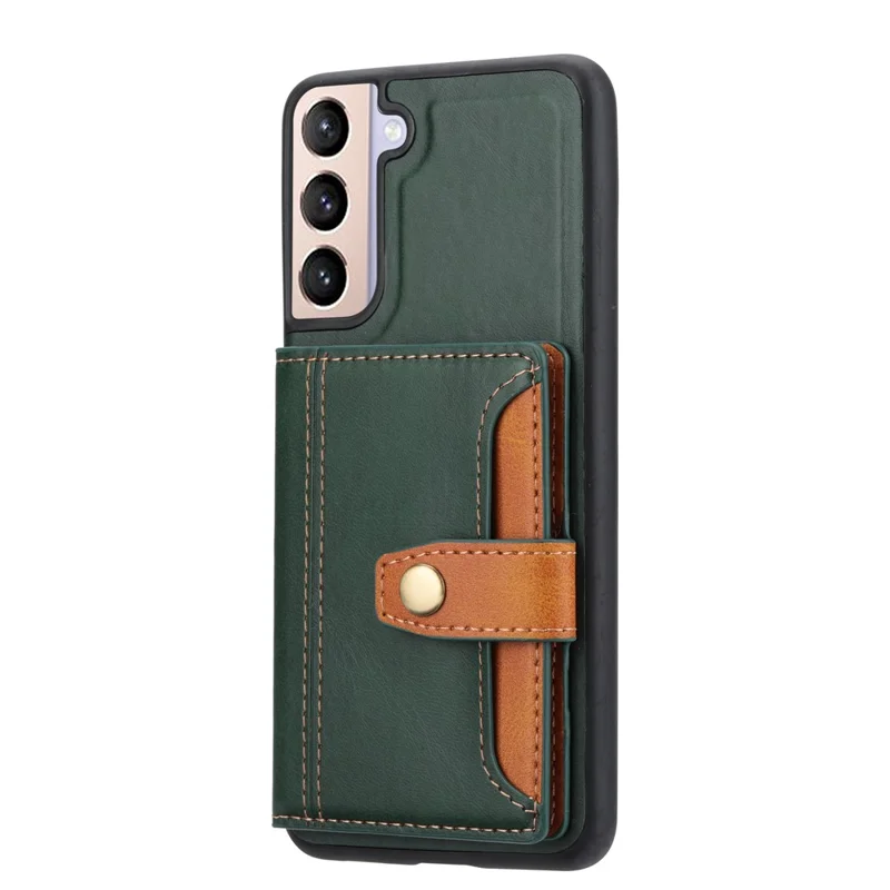 For Samsung Galaxy S24 Cell Phone Case Calf Texture Card Holder PU Leather+TPU Cover - Green