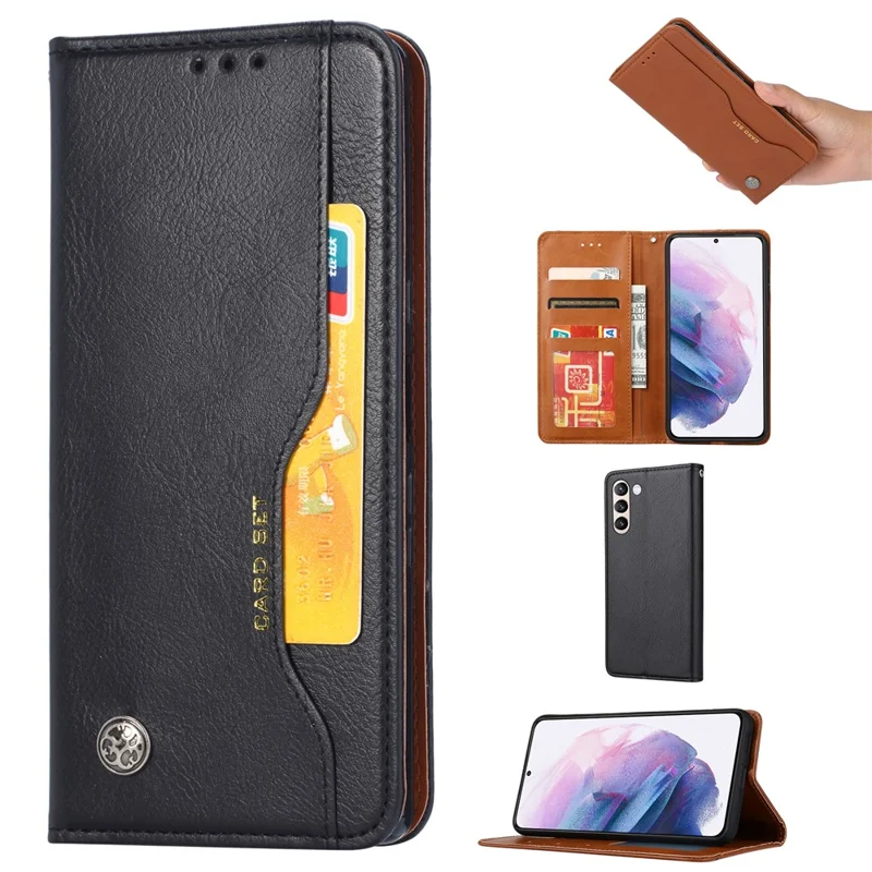 For Samsung Galaxy S24+ Cell Phone Case Magnetic Closing Flip Stand Leather Wallet Cover - Black