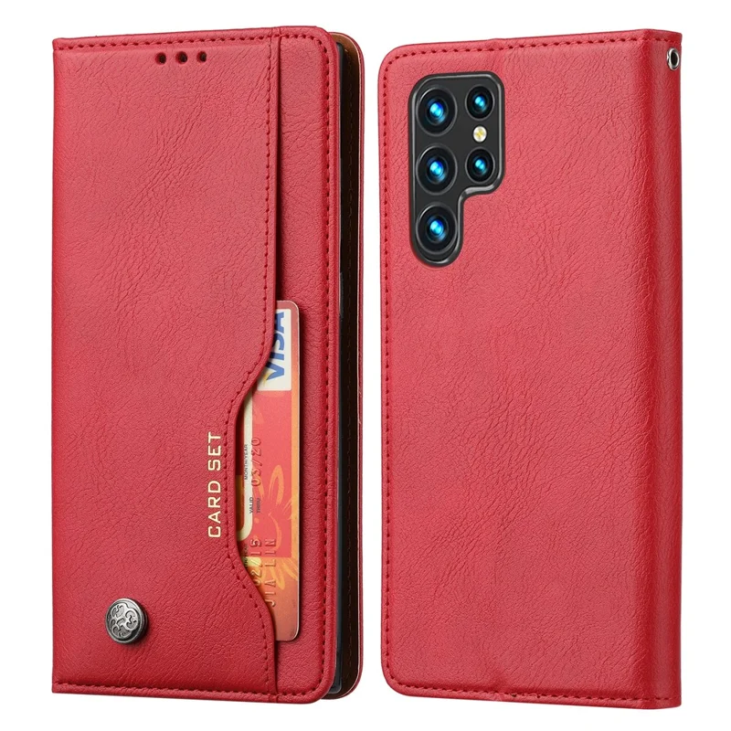 For Samsung Galaxy S24 Ultra Cell Phone Case Magnetic Closing PU Leather Stand Cover - Red