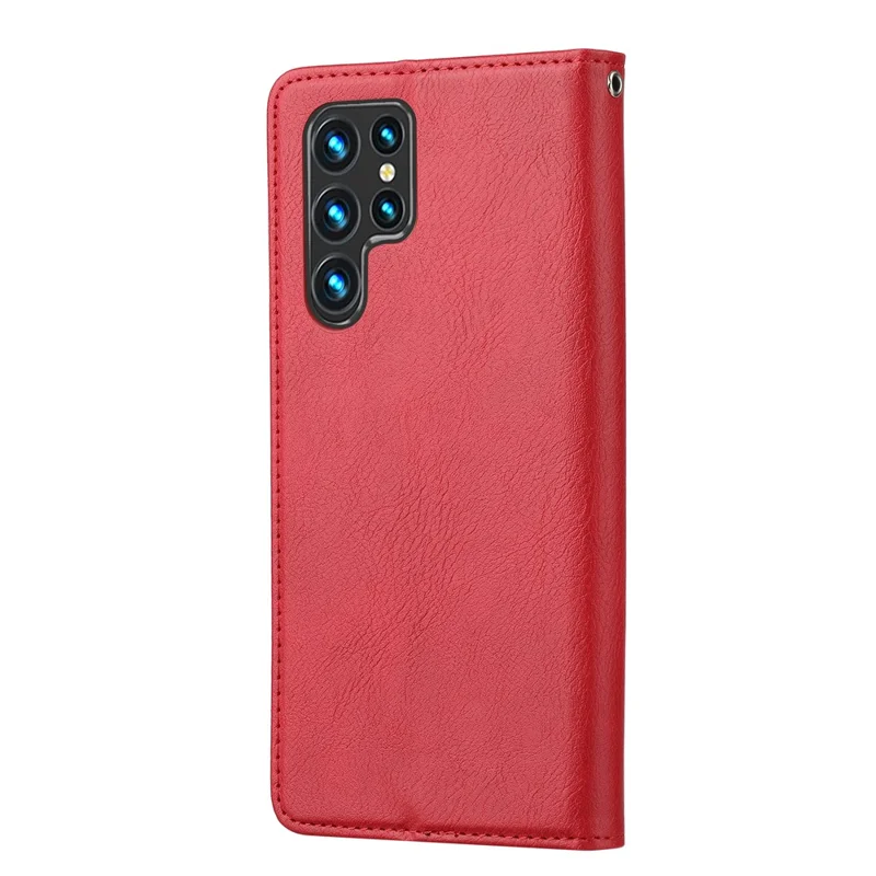 For Samsung Galaxy S24 Ultra Cell Phone Case Magnetic Closing PU Leather Stand Cover - Red