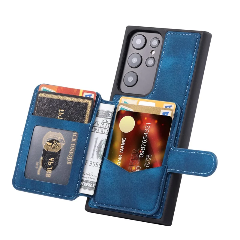 Per Samsung Galaxy S24 Ultra Case RFID Blocking Wallet Phone Cover con slot per schede - Navy Blue