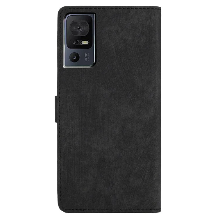 Para Capa TCL 40 SE com Alça de Pulso Pele de Toque de Pele Carteira Capa de Telefone - Preto