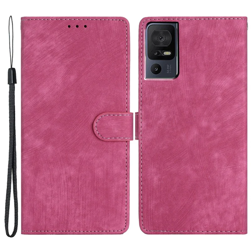 For TCL 40 SE Case with Wrist Strap Skin-touch Wallet Leather Phone Cover - Rose
