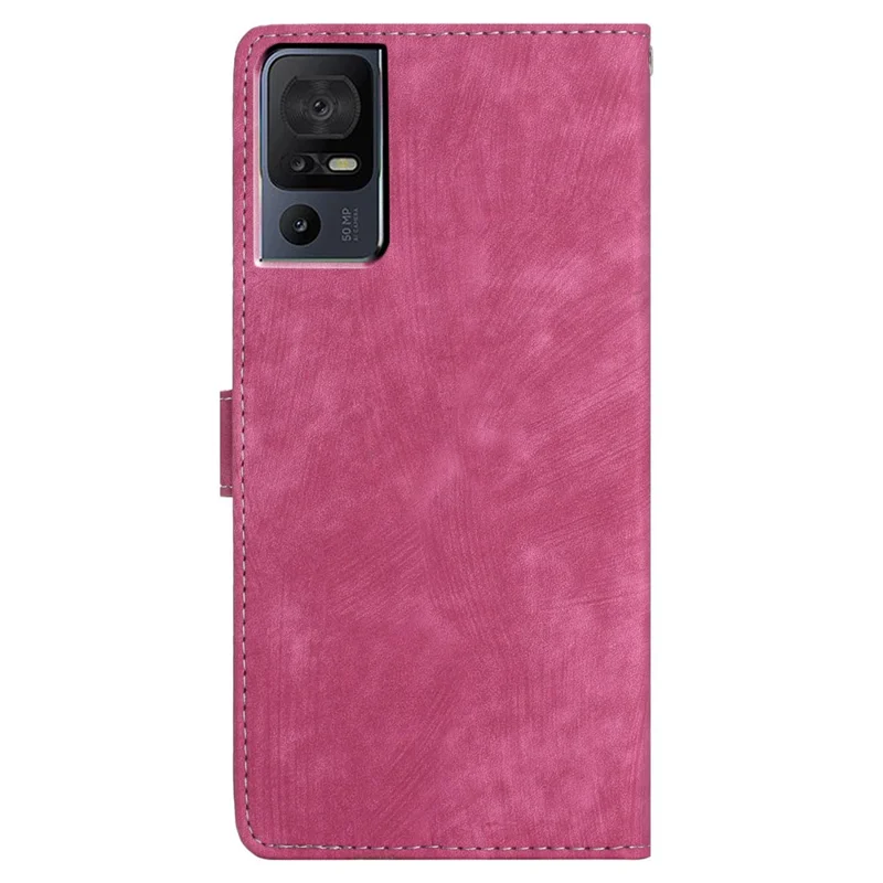 For TCL 40 SE Case with Wrist Strap Skin-touch Wallet Leather Phone Cover - Rose