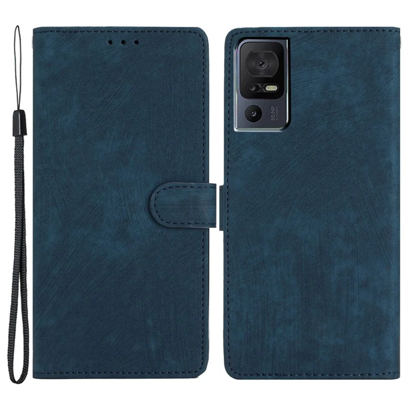 For TCL 40 SE Case with Wrist Strap Skin-touch Wallet Leather Phone Cover - Blue