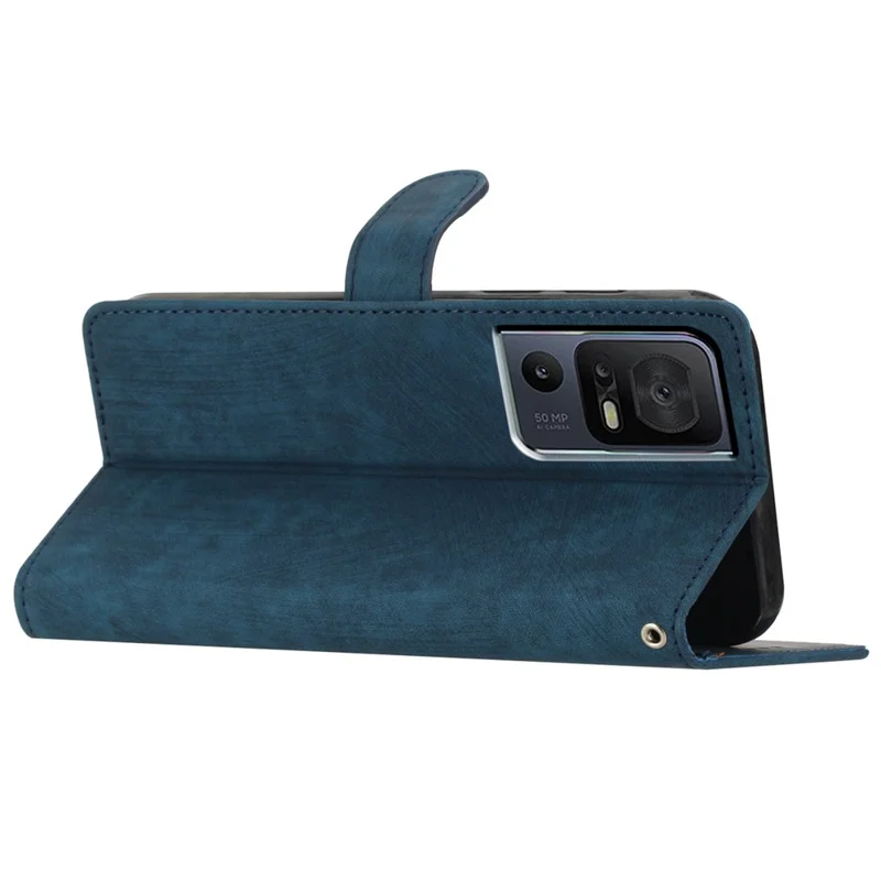 For TCL 40 SE Case with Wrist Strap Skin-touch Wallet Leather Phone Cover - Blue