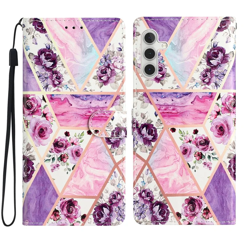 For Samsung Galaxy A55 5G Stylish Printing Leather Case with Card Slots - Purple Flowers