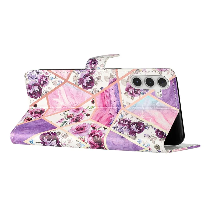 For Samsung Galaxy A55 5G Stylish Printing Leather Case with Card Slots - Purple Flowers