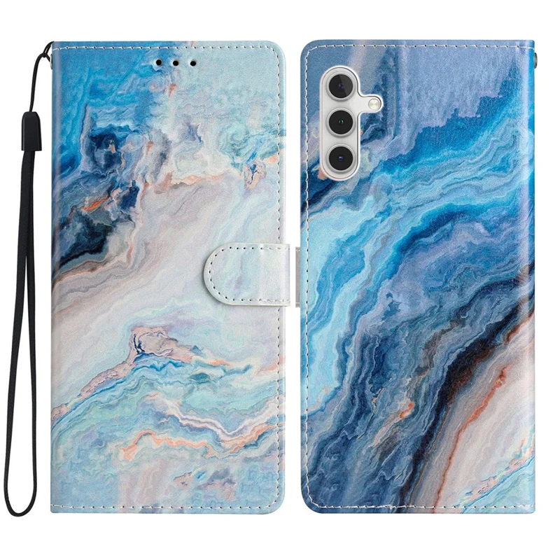 For Samsung Galaxy A55 5G Stylish Printing Leather Case with Card Slots - Blue Marble