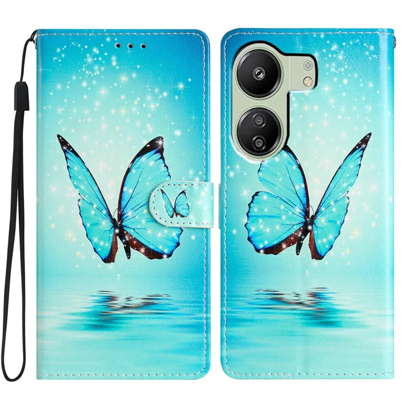 For Xiaomi Redmi 13C 4G / Poco C65 4G Leather Case with Card Pocket - Blue Butterfly