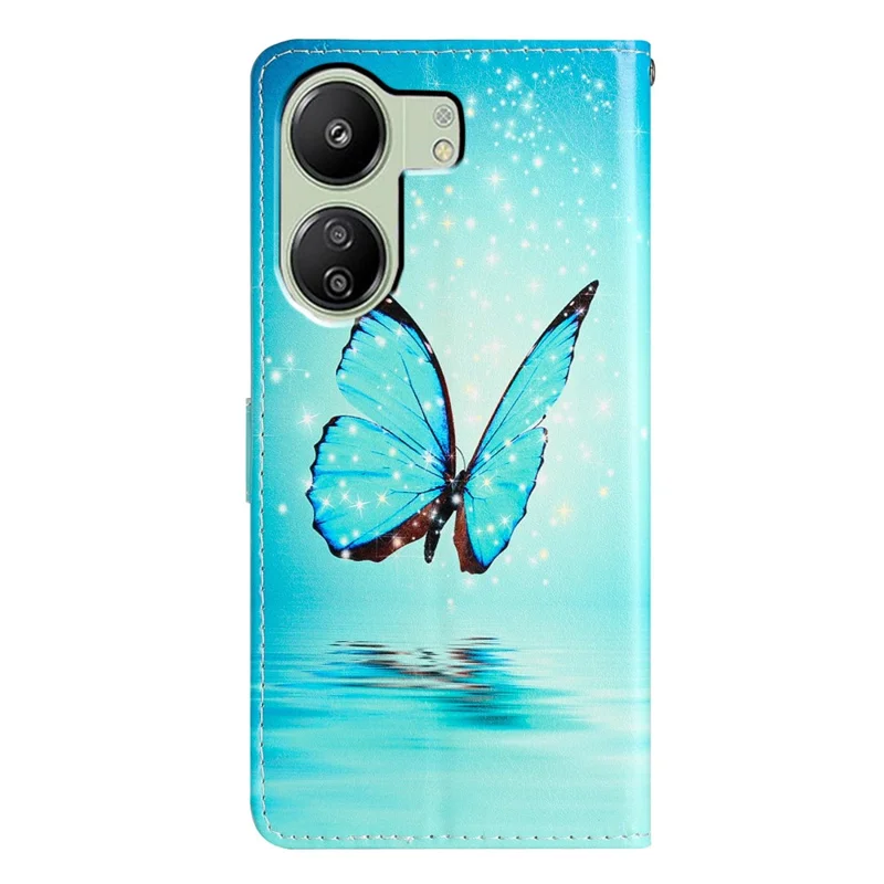 For Xiaomi Redmi 13C 4G / Poco C65 4G Leather Case with Card Pocket - Blue Butterfly