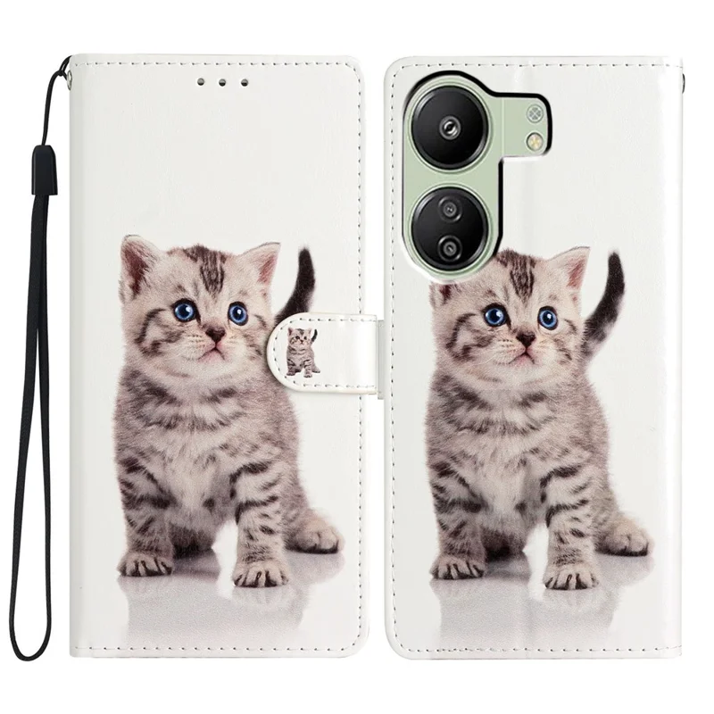 For Xiaomi Redmi 13C 4G / Poco C65 4G Leather Case with Card Pocket - Cute Cat