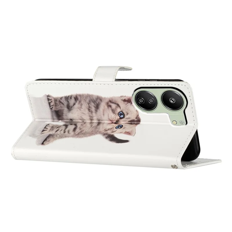 For Xiaomi Redmi 13C 4G / Poco C65 4G Leather Case with Card Pocket - Cute Cat