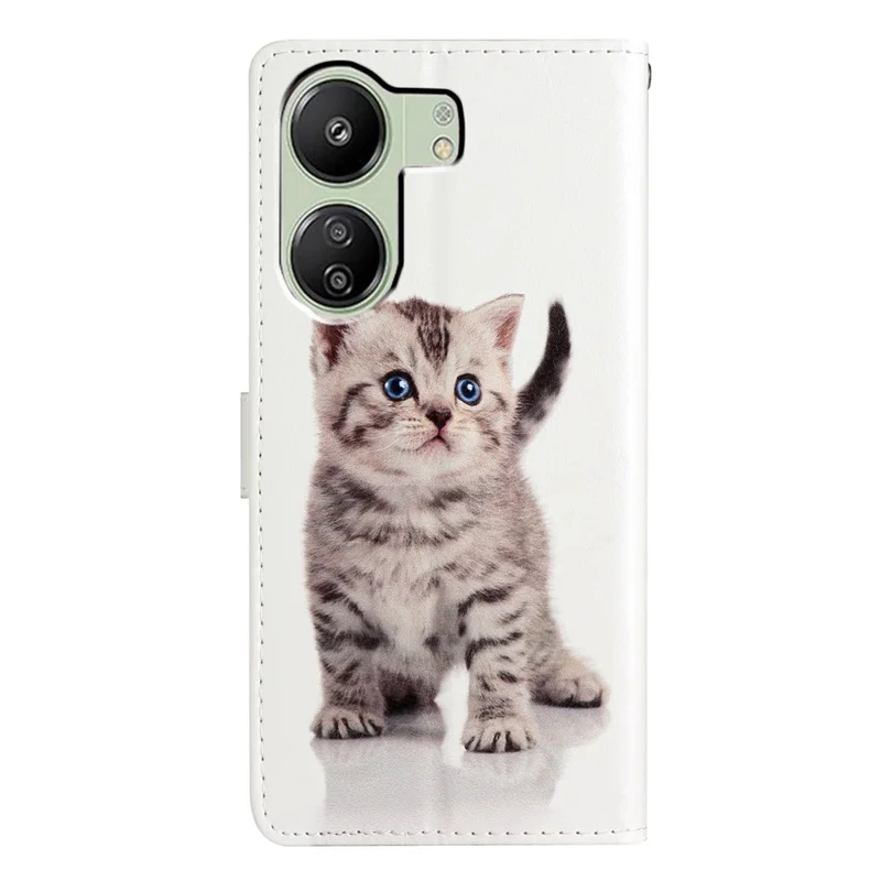 For Xiaomi Redmi 13C 4G / Poco C65 4G Leather Case with Card Pocket - Cute Cat