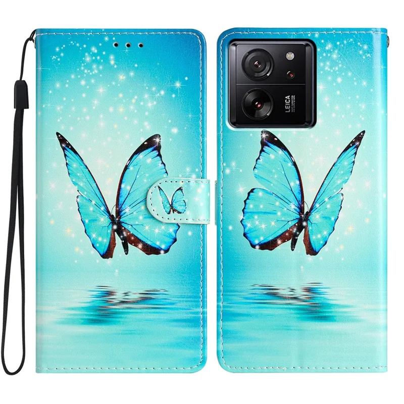 For Xiaomi 13T / 13T Pro / Redmi K60 Ultra Pattern Card Slot Leather Case - Blue Butterfly