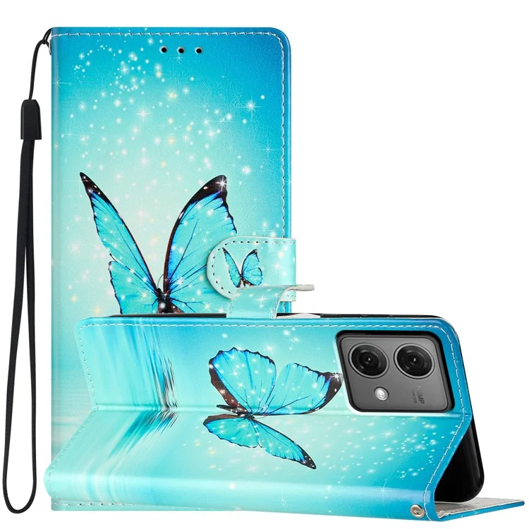 For Motorola Moto G84 5G Leather Case Wallet Cover with Card Slot Holder Stand - Blue Butterfly