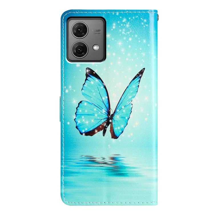 For Motorola Moto G84 5G Leather Case Wallet Cover with Card Slot Holder Stand - Blue Butterfly