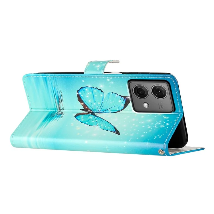 For Motorola Moto G84 5G Leather Case Wallet Cover with Card Slot Holder Stand - Blue Butterfly