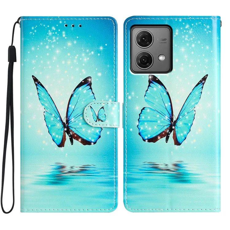 For Motorola Moto G84 5G Leather Case Wallet Cover with Card Slot Holder Stand - Blue Butterfly