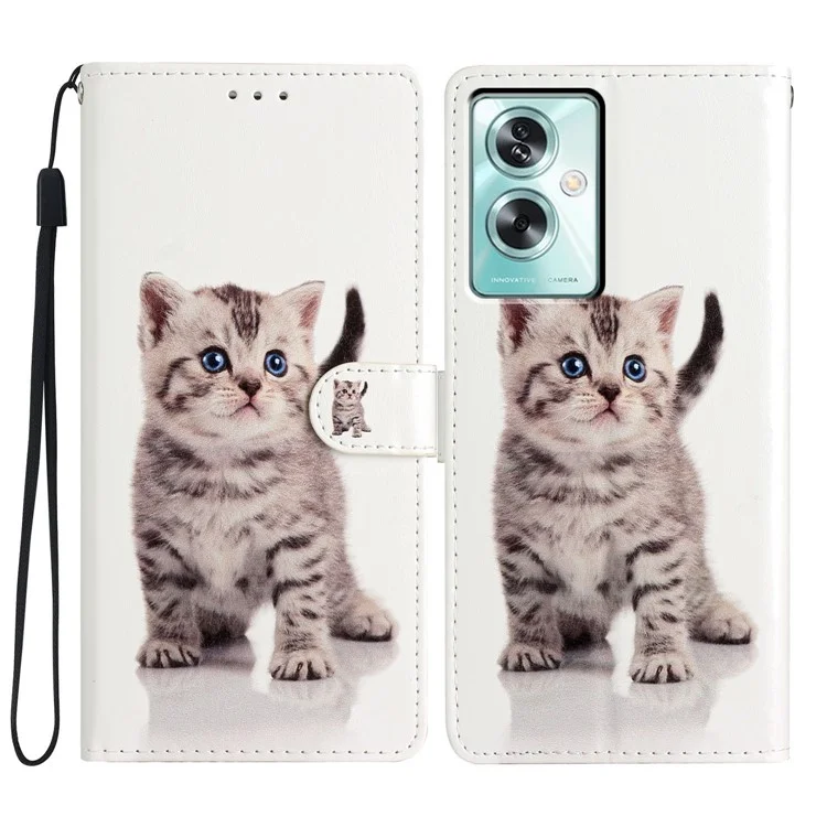 For Oppo A79 5G / A2 5G Colorful Art Leather Case with Card Slot - Cute Cat