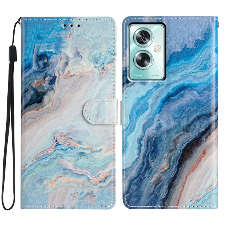 For Oppo A79 5G / A2 5G Colorful Art Leather Case with Card Slot - Blue Marble