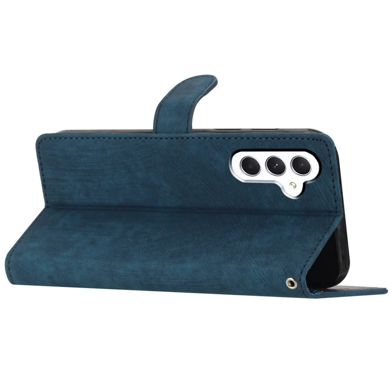 Leather Case for Samsung Galaxy A55 5G Shell Solid Color Stand Card Holder Phone Cover - Blue