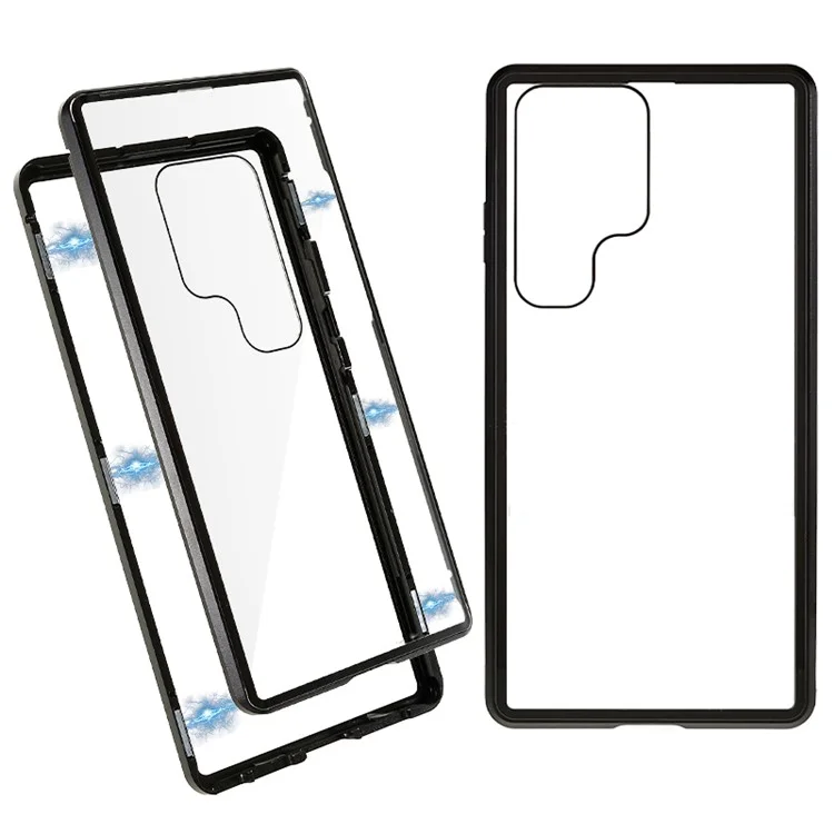 For Samsung Galaxy S24 Ultra Case Magnetic Tempered Glass Double-Sided Phone Cover - Black