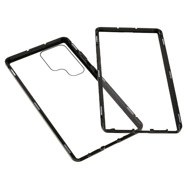 For Samsung Galaxy S24 Ultra Case Magnetic Tempered Glass Double-Sided Phone Cover - Black