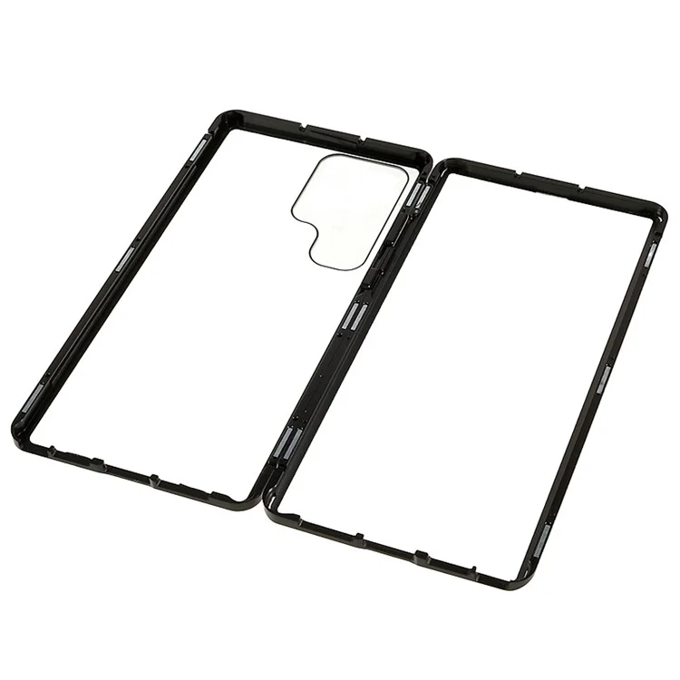 For Samsung Galaxy S24 Ultra Case Magnetic Tempered Glass Double-Sided Phone Cover - Black