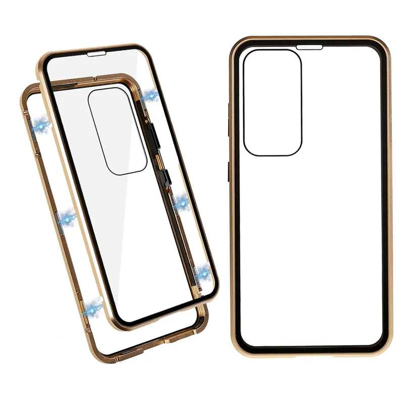 For Samsung Galaxy S25 / S24 Full Body Case Magnetic Tempered Glass Double-Sided Phone Case - Gold