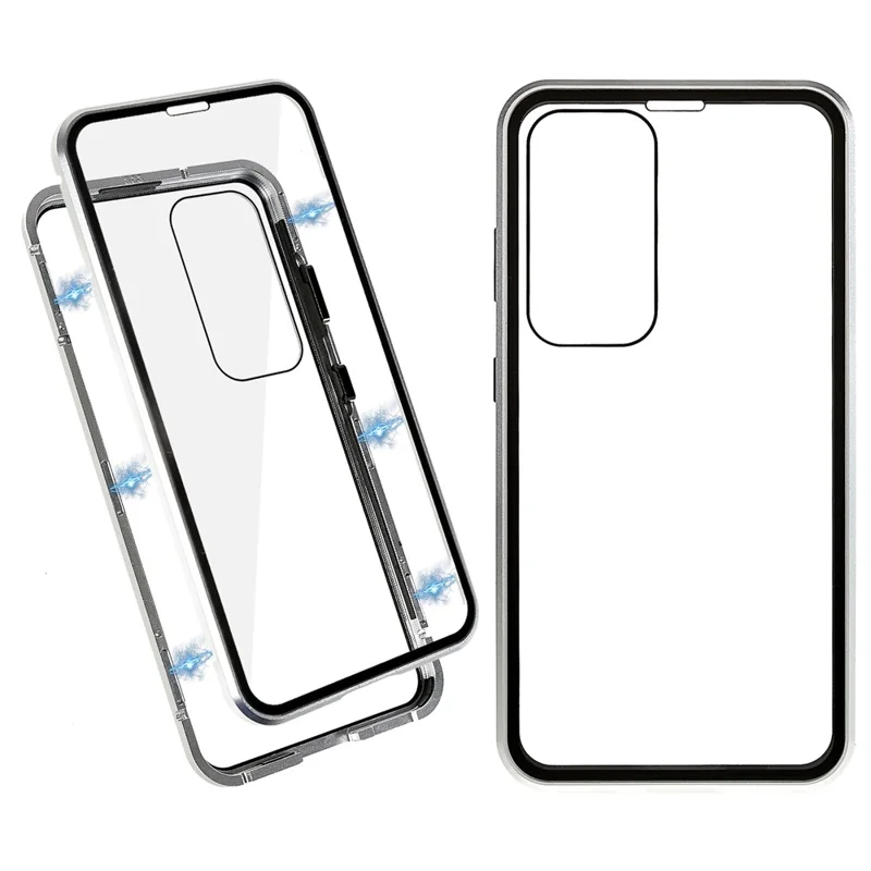 For Samsung Galaxy S25+ / S24+ Full Body Case Magnetic Tempered Glass Double-Sided Phone Case - Silver