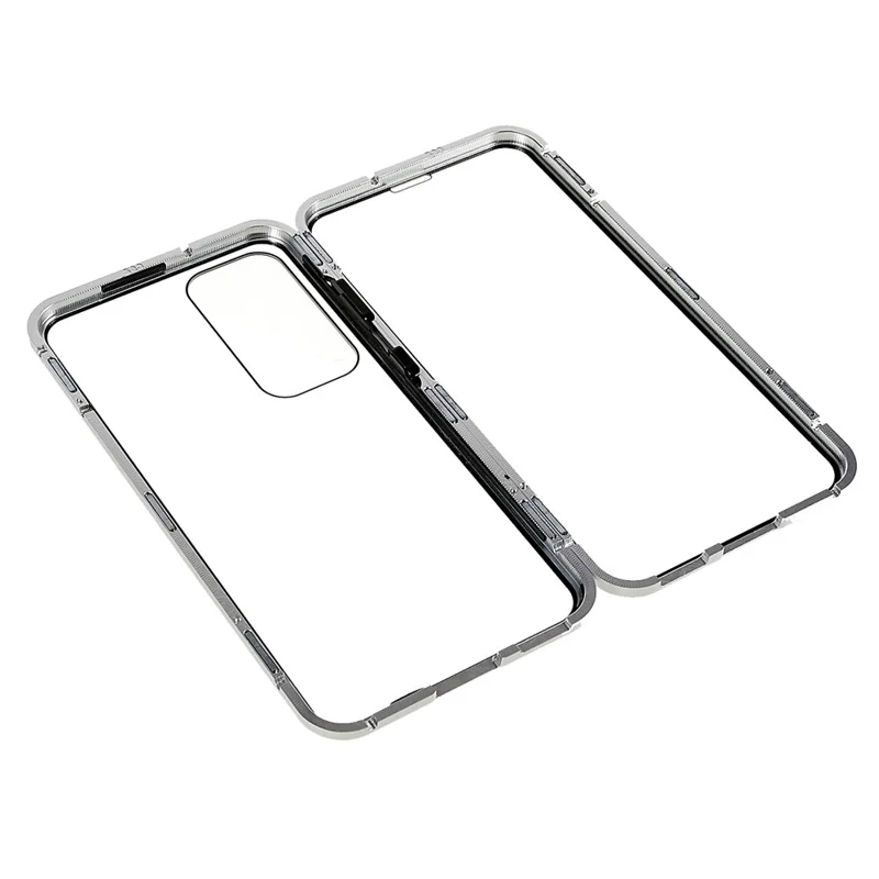 For Samsung Galaxy S25+ / S24+ Full Body Case Magnetic Tempered Glass Double-Sided Phone Case - Silver